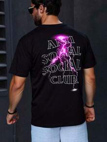 Men's Vintage Oversized T-Shirt Anti Social Club Pink Thunder Unisex, Cotton Fabric, Summer Women's Printed Style, Suitable For Street Wear. - màu đen - Xem 8