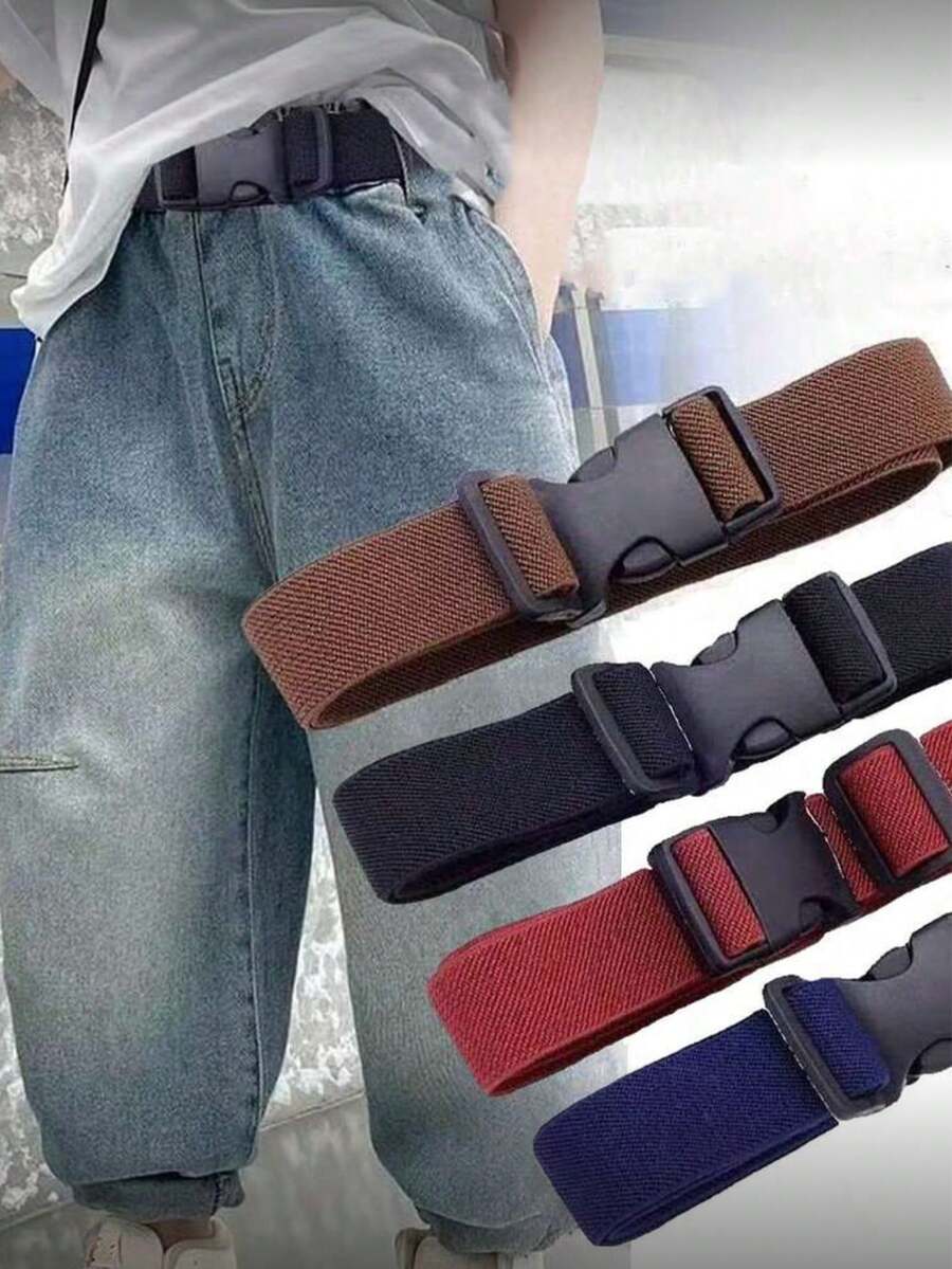 男女通用纯色弹力扣腰带，简约帆布学生腰带，多功能团队训练织带腰带 - 彩色 - 查看 1