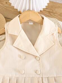 Girls' Elegant Sleeveless Collared Top And Solid Color Pants 2 Pieces Set, Suitable For Formal Occasions And Celebrations - Apricot - View 3