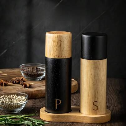 3/2pcs Wooden Seasoning Spoon & Salt Pepper Grinder Set - Suitable For Barbecue, Steak, Salt Cellar, Salt And Pepper, Salad Dressing - Ideal Kitchen Tool For Home, Party, Restaurant, Wooden Salt And Pepper Grinder Set, Kitchen Accessories, Salt And Pepper Set