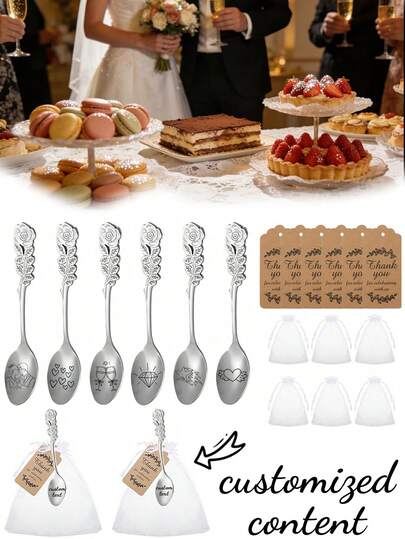 Personalisiertes 12/24 Stücke Rosen Tee Löffel Geschenkset, inklusive Karte, Löffel und Mesh Aufbewahrungstasche. Personalisierter Text und Muster können auf dem Geschirr angepasst werden. Süßer Dessertlöffel, zum Umrühren von Kaffee, Tee und Marmelade Zubehör für robuste Haushalts- und Küchenutensilien. Geeignet für Hochzeiten, Hotels, Veranstaltungen, Familiennutzung, Cafés, Nachmittagstee und Dessertläden, und kann auch als schönes Geschenk verwendet werden.