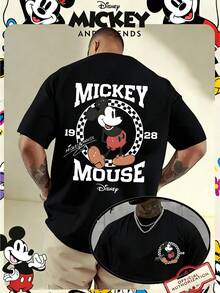Disney Official Licensed Vintage 1928 Cartoon Mouse Print T-Shirt, 220g Casual Loose Short Sleeve Crew Neck Retro Streetwear Fashion Top Gift For Men Women Teens - màu đen - Xem 1