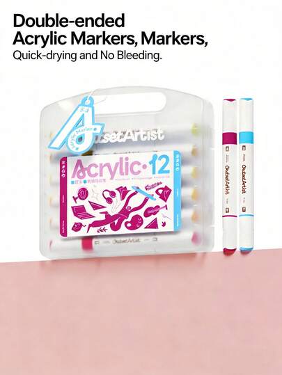 12/24/36/48 colores Marcadores acrílicos de doble punta de alta capacidad - Calidad profesional, perfectos para piedra, madera, plástico y tela, muy duraderos y fáciles de escribir, empaque elegante, [para propósitos artísticos profesionales], perfecto como regalo.