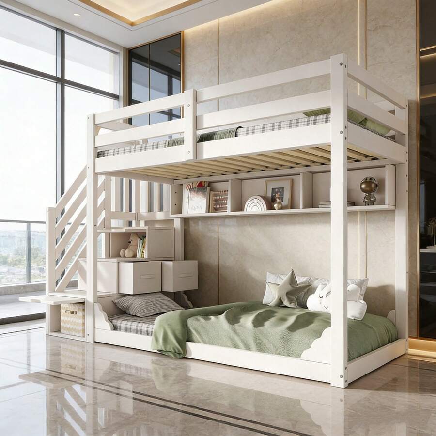 Kids Bed Frames, Headboards & Footboards - White + Wood + 90cm*200cm-1 - View 1