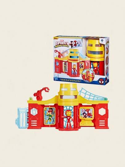 Hasbro 蜘蛛侠团队总部！蜘蛛侠和他的神奇朋友们，2 英尺高的多层玩具套装，带灯光音效和摩托车配件