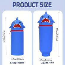 Astuccio a forma di squalo blu/grigio, portamatite di grande capacità, custodia multifunzionale per cancelleria con cerniera, design carino, durevole, in materiale siliconico, essenziale per gli amanti della cancelleria - Blue Shark - Portapenne - Visualizzare 3