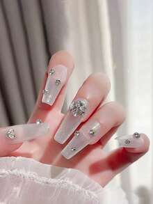 10颗成品K9透明白色水钻球迷你不规则平底闪亮美甲宝石，适用于亚克力指甲 - 白色 - 查看 2