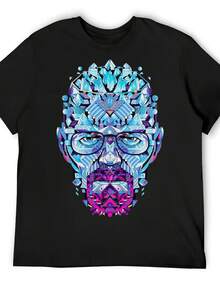 Crystal Geometric Face Design With Blue And Purple Hues And Symmetrical Patterns  Unisex T-Shirt,All Sizes Available,Family Matching Outfits 180 G Heavy Cotton T Shirt Comfortable And Breathable Relaxed Fit Tee Cotton T Shirt Funny Shirt - 黑色 - 查看 1