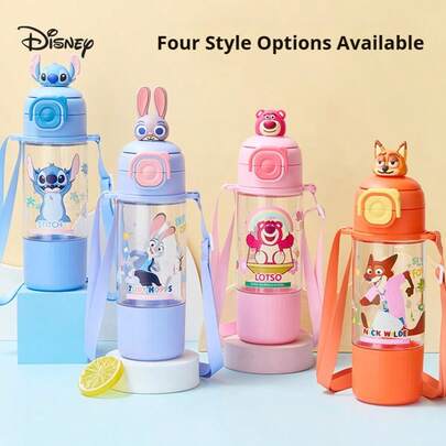 Disney 迪士尼3D卡通立体水杯，适合上学使用，双盖带吸管，夏季便携手持水瓶