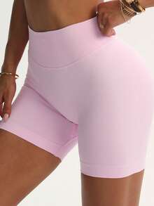 Set de 6 pantalones cortos deportivos sin costuras y elásticos para mujer, adecuados para uso diario y entrenamiento en primavera/verano, pantalones cortos de fitness de unicolor, pantalones cortos de ciclismo - Multicolor - Ver 7