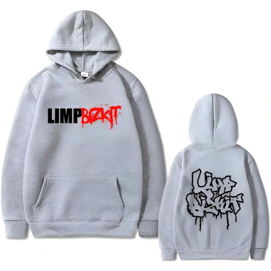 Fleece Sweatshirt, Kangaroo Style, Cotton, Bandeau Style, Limp Bizkit, Immediate Shipping - 灰色 - 查看 1