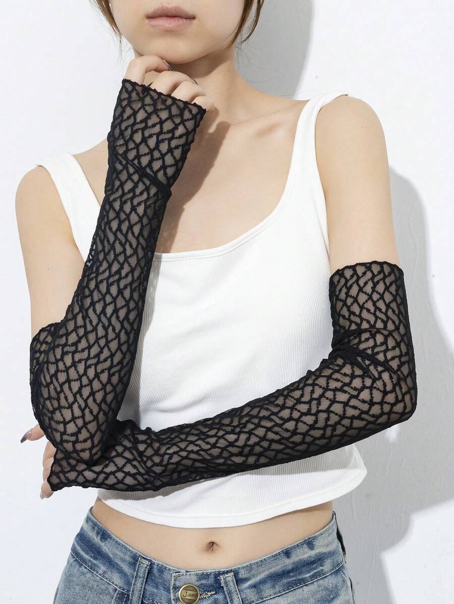 1pc New Punk Gothic Hollow Out Sleeve Cuff, Long Fingerless Arm Warmer Accessory