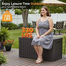 Sweetcrispy 60 Gallon Deck Box, Lockable Resin Outdoor Storage Box With Hundles, UV Resistant Waterproof Storage Bin For Patio Cushions Gardening Tools - 棕色 - 查看 6