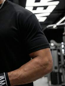 Modisches Herren Rundhals Kurzarm Sport T-Shirt, vielseitig und bequemes T-Shirt, Sommer- und Frühlingssport-Stil Bekleidung Schwarz - Schwarz - Übersicht 5