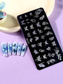 1pc Butterfly Nail Art Stamping Plate, Spring Summer Butterfly Elegant Pattern Design Y2K Style Printing Template Nail Art Accessory Tool, DIY Manicure Salon, Nail Supply - Silver - View 8