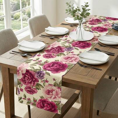 1pc Floral Printed Table Runner, Suitable For Holidays, Parties, Birthdays, Dinners, Restaurant Table Decor, All Seasons, Home Decoration