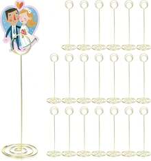 20 Pcs 8.75 Inch Table Number Holders, Place Card Holder Wire Picture Holders For Tables, Metal Table Sign Holder Picture Photo Display Stands For Centerpieces Wedding Birthday Banquet Party (Gold) - Bạc - Xem 10