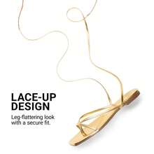 Womens Strappy Flat Sandals - Comfortable Lace Up Gladiator Dressy Sandals, Square Toe Tie Up Walking Sandal, Summer Wrap Up Vocation Sandal Mermaid Shoes - 金色 - 查看 6