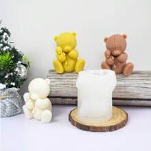Cartoon Teddy Bear Plush Doll Candle Silicone Mold DIY Animal Bear Handmade Soap Resin Gypsum Home Decor Mold, Holiday Gift - White - View 3
