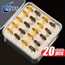 20 piezas de señuelos de pesca con mosca de PVC - Cebos blandos con anzuelos para agua dulce y salada, con patrón realista de mosca abeja - Multicolor - Ver 10