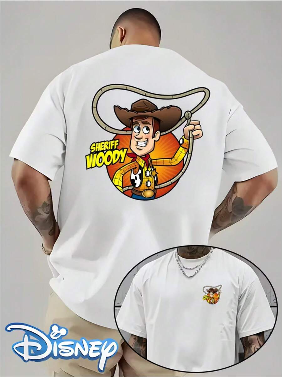 Disney Camiseta de cuello redondo para hombre, corte regular de verano - Blanco - Ver 1