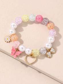 Sweet Style Glass Bead Bracelet With Heart, Flower, Butterfly Pendants, Handmade, Suitable For Daily Wear, Teenage Girls - Butterfly Style - View 10