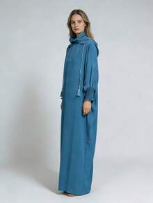 1件女士连帽长袍祈祷服，休闲宽松透气伊斯兰服饰，可作阿巴雅、希玛尔、卡夫坦、卡夫坦，适合日常穿着和送礼（抽绳颜色可能因生产批次不同而有所差异）春季 - 連帽長袍 - 查看 16