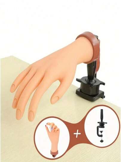 1pc Flexible Practice Hand With Neat Nail Bed, Ideal For Manicure Training And Salon Practice. Essential For Nail Art Students, Beginners And Professionals. Suitable As Christmas And Graduation Gift - Non-Slip Base And 360° Rotatable Wrist.