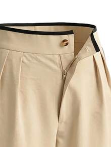Conjunto de 2 piezas con tirantes de contraste tejido para mujer, top sin mangas de cuello en V y pantalones anchos de pierna casual con bolsillo con cremallera, traje deportivo de moda para primavera/verano - Albaricoque - Ver 4