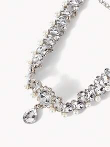 Opalesca 1 pièce Nouveau collier ras-de-cou de luxe à la mode avec franges, perle, cristal et goutte d'eau florale, convient pour les femmes, les fêtes, les rendez-vous, les cadeaux de mariage, bijoux - Argent - Voir 4