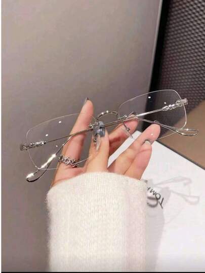 1 Pair Women's Frameless Fashion Glasses, Transparent Lenses, Creating Retro Style, Transparent Eyewear Accessories, Women's Glasses Accessories