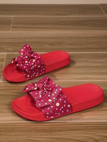 Girls' Comfortable, Fashionable, Casual, Lightweight, Bow Slip-On House Slippers, Summer - Red - View 5