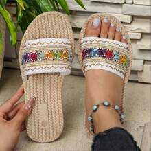 New Summer Bohemian Crystal Toe Clip Women Fashion Elegant Non-Slip Flat Sandals - Flower - View 3