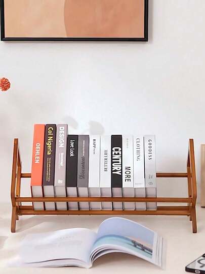 1pc Compact Bamboo & Wood Desktop Bookshelf, Simple Storage Rack For Bedroom, Living Room, Office