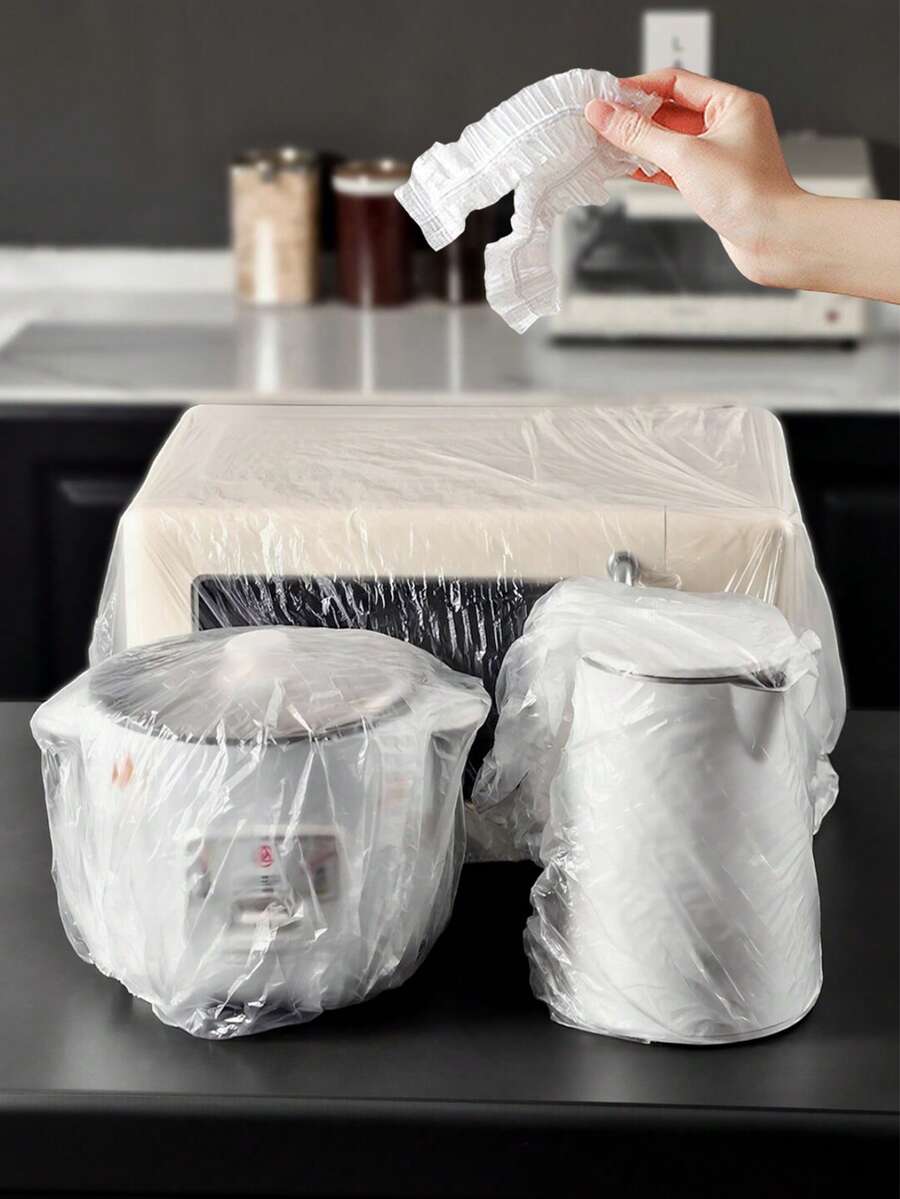 10/50/100 piezas Cubiertas desechables para polvo de electrodomésticos de cocina | Diseño universal | ¡Mantiene los electrodomésticos con apariencia fresca! Cubiertas desechables y universales para polvo de electrodomésticos pequeños | Cubiertas de polvo elásticas gruesas | Solución todo en uno para pequeños utensilios de cocina | ¡Adiós al polvo!