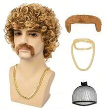 5pcs/Set Halloween Costume Wig - 70s 80s Disco Hippie Afro Wig, Wig, Glasses, Peace Necklace, Suitable For Halloween, Christmas Party, Cosplay, Daily Wear - Multicolor - View 8