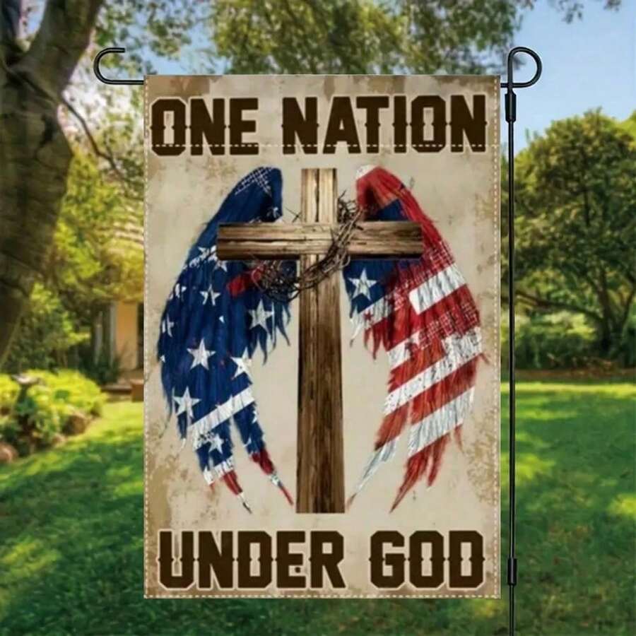 1PCS God Cross Flag, 12X18 Inches, Angel Wings Flag, Patriotic Garden Outdoor Flag, Linen Material Outdoor Durable Waterproof, Universal Flag, Outdoor Accessories, Home Garden Accessories - 1面上帝十字旗 - 查看 1