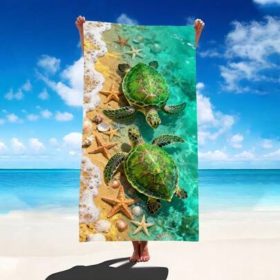 1条海龟图案沙滩巾，超柔软超细纤维特大号沙滩毯，超强吸水浴巾，适合旅行、游泳池、潜水、冲浪、瑜伽、露营等场合，多种尺寸可选，沙滩、泳池、旅行、露营、瑜伽必备用品