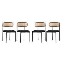 Samt-Esszimmerstuhl,4er Set, Moderner, Einfacher Freizeitstuhl Mit Vier Stützbeinen Aus Metall, Rattan-Freizeitstuhl, Wohnzimmer- Und Schlafzimmerstuhl, Schwarz - Black + Velvet - View 4