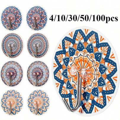 4/10/30/50/100个装，卫生纸架、帽子架、厨房挂钩收纳、客厅挂钩 | 壁挂式，自带粘胶，稳固不易脱落，无需钻孔安装，采用ABS塑料材质，多功能挂钩，推荐家居用品。