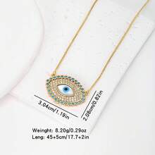 1件18K镀金铜恶魔眼形锆石吊坠项链，奢华简约珠宝，女士礼物 - 金色 - 查看 7