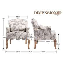 WAHSON OFFICE CHAIRS 1PC Wahson Poltrona in Lino Sedia Imbottita retrò con Gambe in Legno Massello Bracciolo Sedia Singola per Camera da Letto/Soggiorno, Bianco - Beige - Visualizzare 4