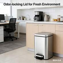 10L Stainless Steel Slim Step Trash Can​ – Sleek Silver Pedal Bin With Soft-Close Lid & Removable Liner. Slim Design Fits Tight Spaces, Holds 2.6gal (4gal Bags). Brushed Fingerprint-Resistant Finish. Perfect For Kitchen, Office, Bathroom. - 查看 3