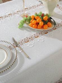 100% Polyester Embroidered Hollow Lace Tablecloth, Square/Rectangular Table Cover For Kitchen, Dining, Conference, Coffee, Vanity, Decor, Home Indoor/Outdoor, Party, Wedding Decoration, 1pc - White - View 2