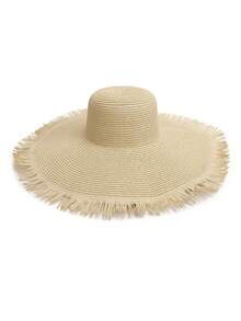 女士夏季草帽，韩式宽檐钩编帽，沙滩旅行防晒帽，可折叠时尚百搭遮阳帽 - 草帽 - 查看 8