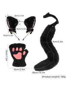 3件套可爱猫咪套装，包括蝴蝶结、铃铛、猫耳朵头箍，营造活泼氛围的直播服装道具、角色扮演配饰、猫咪手套 - 彩色 - 查看 8