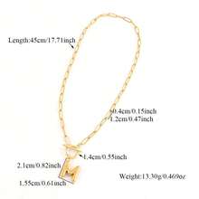 1pc New Fashion Bubble Initial Toggle Clasps Pendant Golden Stainless Steel Paper Clip Chain Necklace For Women - Yellow Gold - View 2