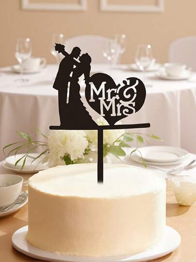 1pc Elegant Golden Couple Cake Decoration-Wedding, Engagement, Valentine's Day Decoration-Acrylic Wedding Cake Decoration With I LOVE YOU Words-Romantic Wedding Cake, Party Decoration-Perfect Gift For Couple, Wedding Cake Decoration