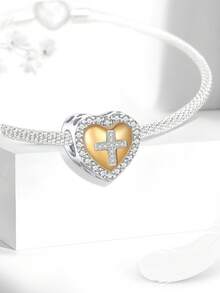 1pc Fashion Heart Angel Cross Rose Beaded Pendant, Suitable For Women Bracelet DIY Jewelry - Silver - View 5