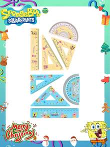 SpongeBob SquarePants 4件套海绵宝宝和派大星透明尺套装，卡通人物亚克力测量尺，学生文具用品 - 彩色 - 查看 1